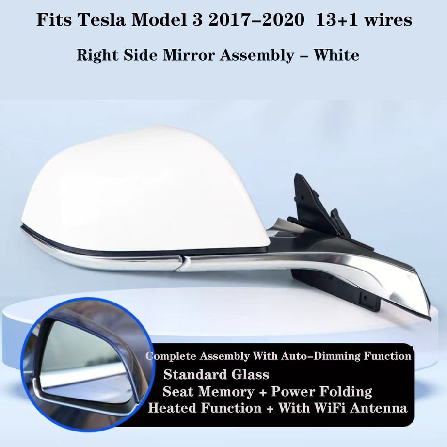 2017-2020 Tesla Model 3  Right Side Mirror Assembly - White