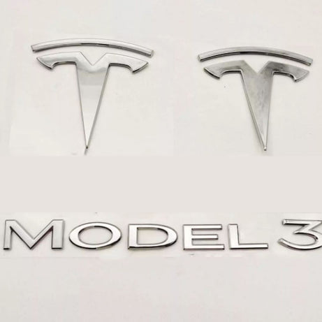 2017-2023 Tesla  Model 3 Silver Front Emblem+Rear Emblem+Model 3 Rear Letter Emblem