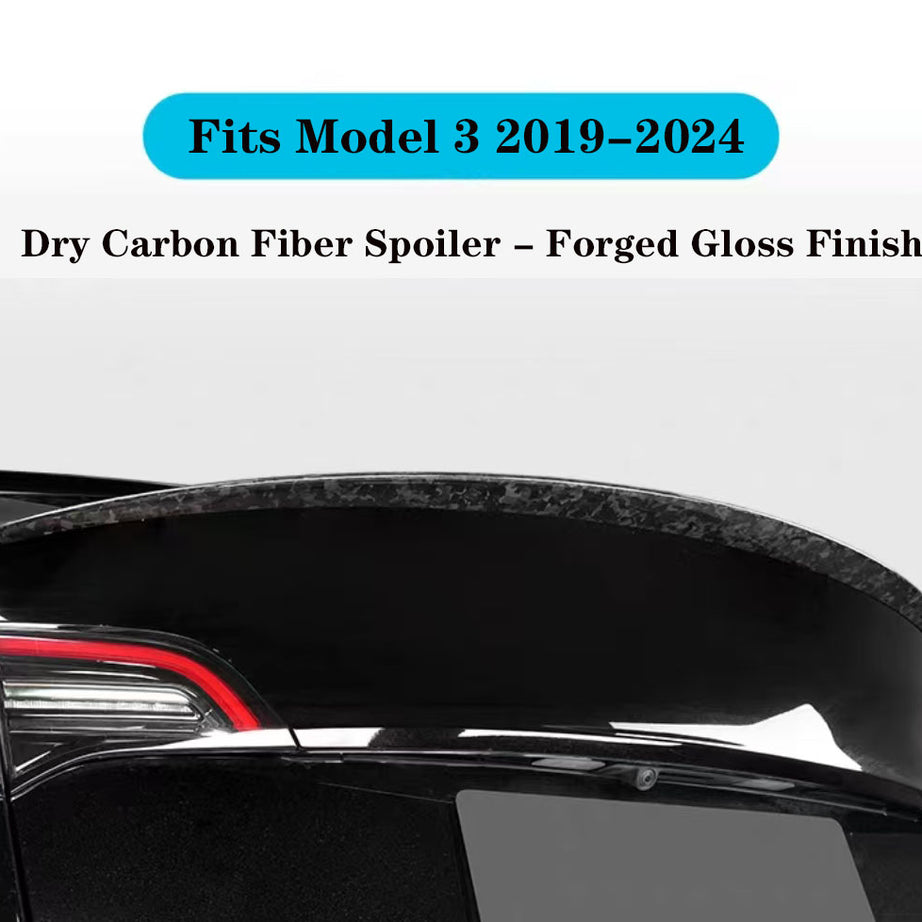 2019-2024 Tesla Model 3 Dry Carbon Fiber Spoiler - Forged Gloss Finish