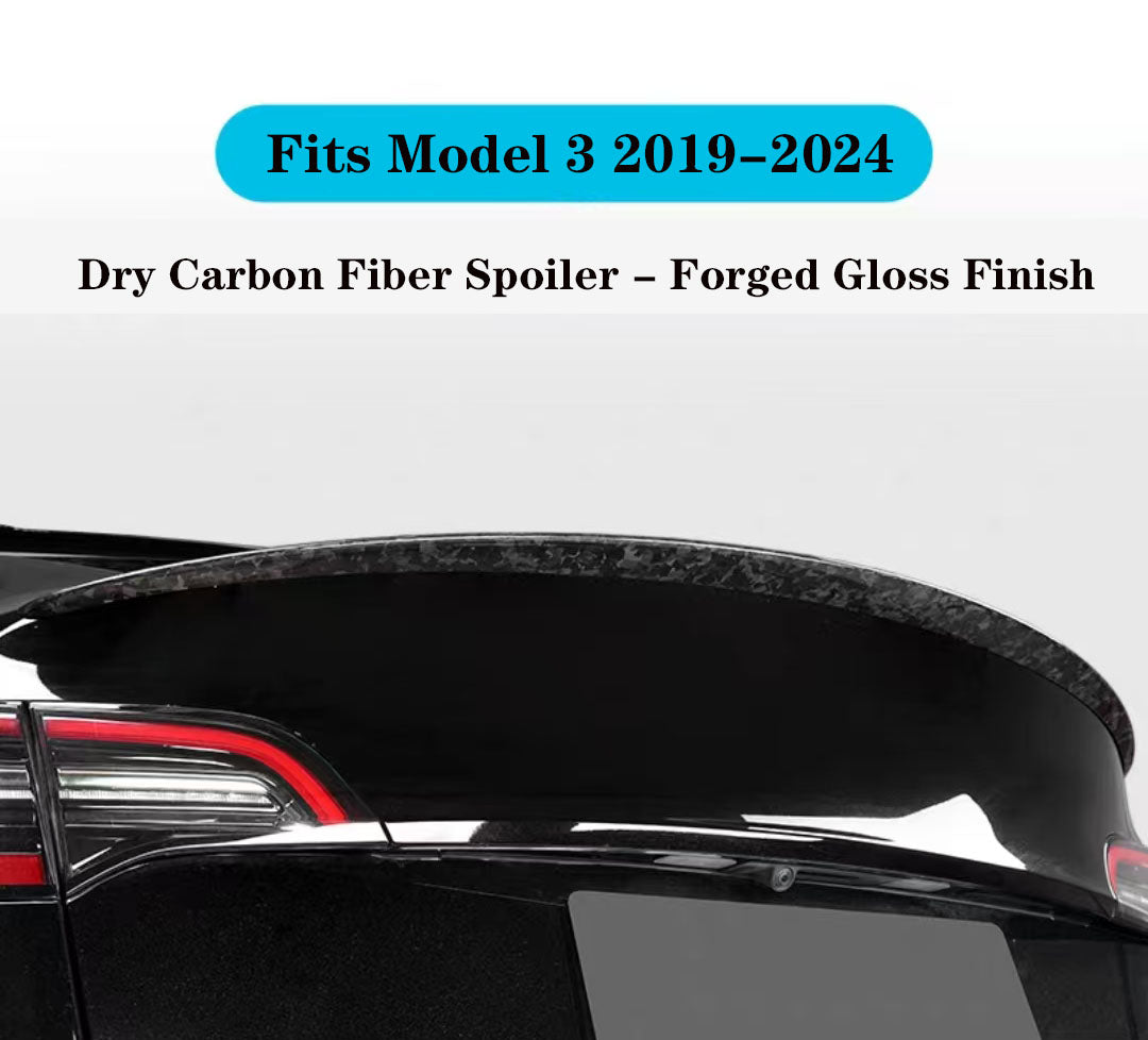 2019-2024 Tesla Model 3 Dry Carbon Fiber Spoiler - Forged Gloss Finish