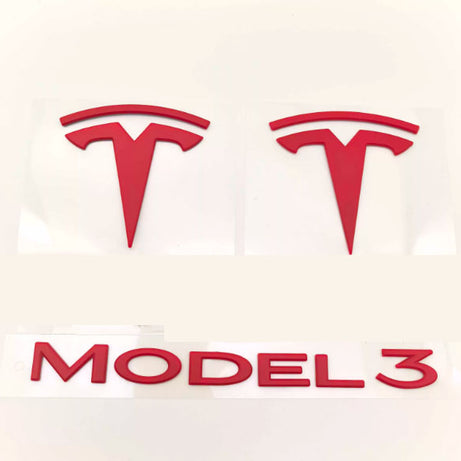 2017-2023 Tesla  Model 3 Matte Red Front Emblem+Rear Emblem+ Letter Emblem Model 3